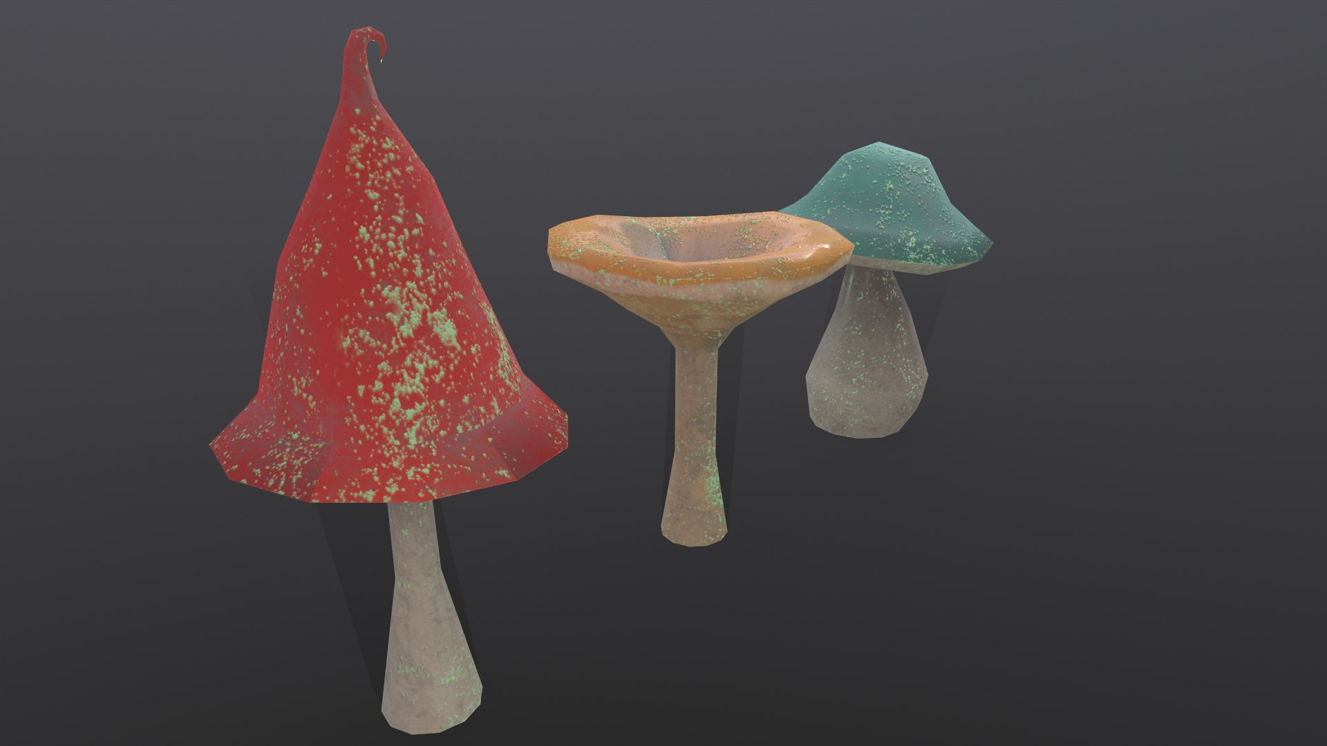 3D Stylized fantasy set of magic cartoon mushrooms lowpoly PBR Low-poly 3D model https://p.turbosquid.com/ts-thumb/tm/jendl5/kG/shrooms_002/png/1654706039/1920x1080/fit_q87/35a99f0a712bc0ddf7ed92b9f49c0564df7c6e1d/shrooms_002.jpg