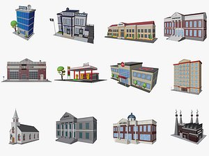 Cartoon City Buildings Pack Low-poly 3D model 3D model