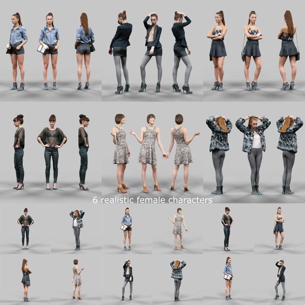 12 realistic characters 3d model