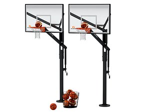 Two Adjustable Basketball Hoops With Basketballs And Ball Basket