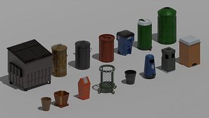 3D model Trash bin pack 15 piece