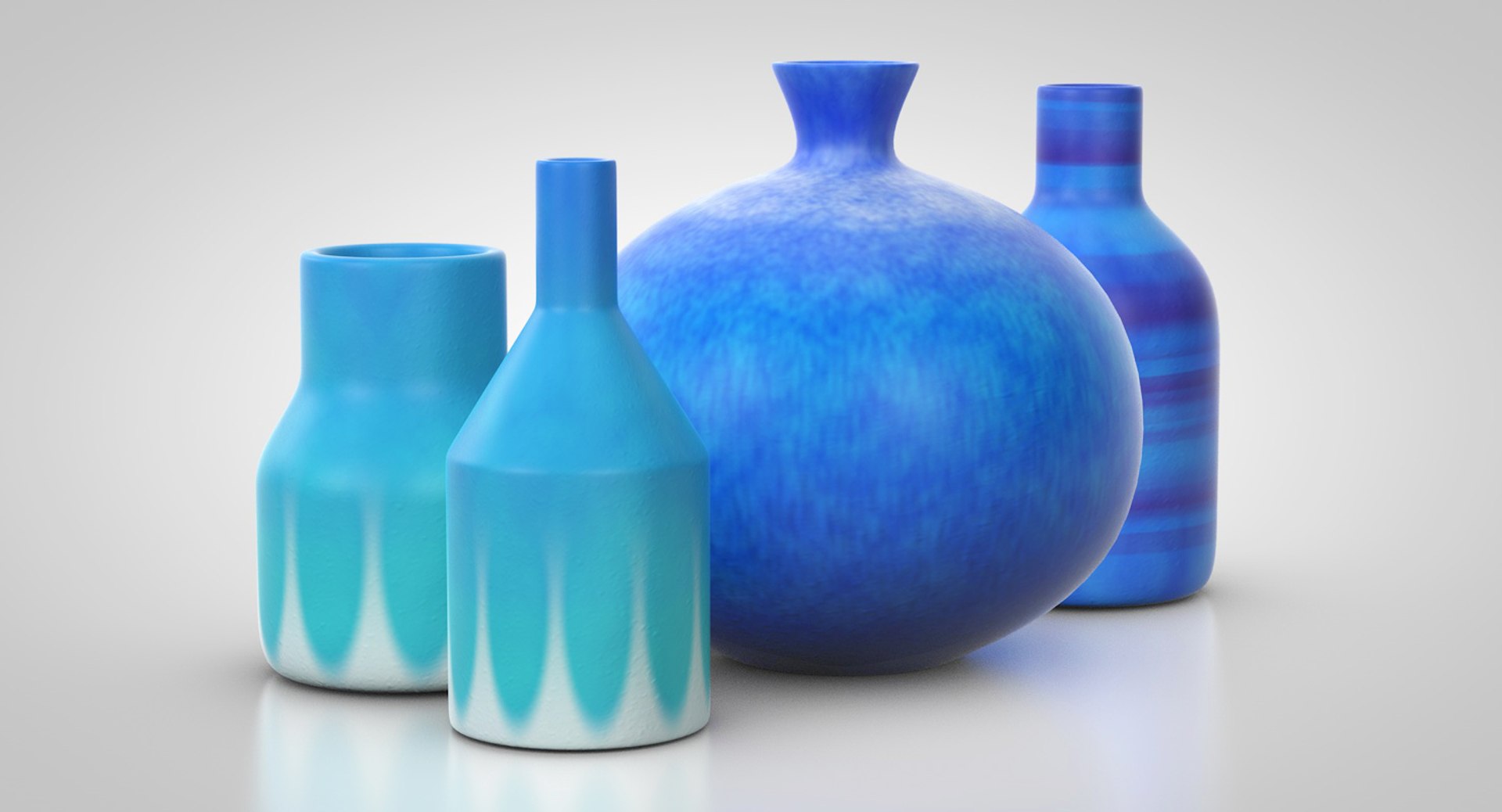 3D Decorative Set Blue Ceramic Model TurboSquid 1416022