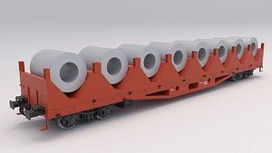 Flat Rail Car with Metal Cable Spool
