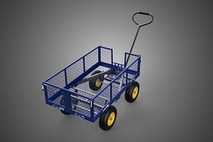 BLUE MESH METAL NET PANEL DECK RACK GARDEN CART WAGON TROLLEY 4W