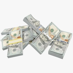 3D model dollars bills pile
