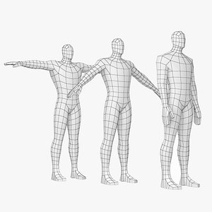 Male Hero in Three Poses Base Mesh