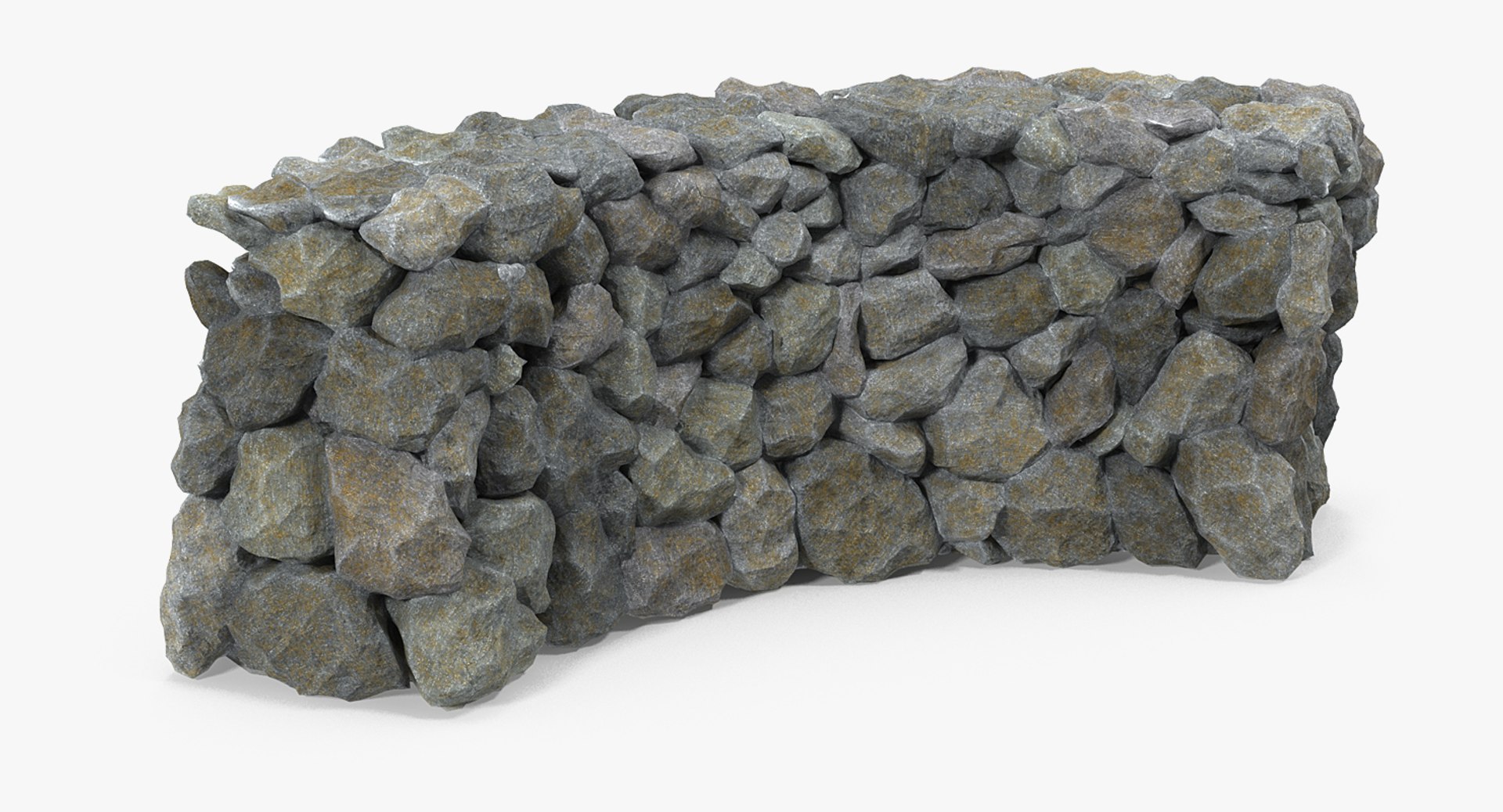 Rustic Bend Stone Wall 3D Model 3D model preview