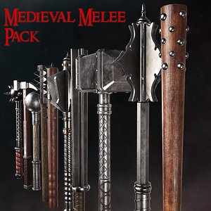pack medieval weapons blunt 3D model