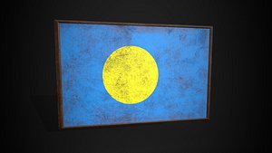 Old Picture Frame With Palau Flag - Game Ready PBR Low-poly 3D Model