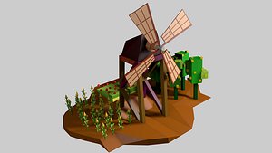 3D model Windmill rustic farm Lowpoly