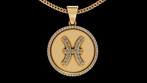 3D Pisces fish zodiac pendant