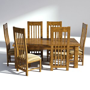 3D model dining set wood