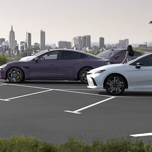 Urban Car Parking Area with People 3D model