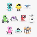 Cute Cartoon Robots Collection - 10 Models