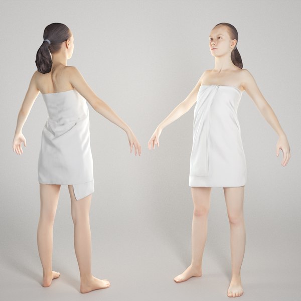 Young woman wrapped in bath towel in A-pose 290 3D model