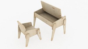 Kids Table  Chair wood cnc router 3d model low poly
