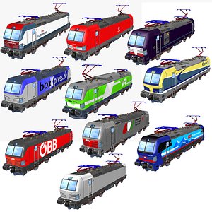 3D collection of 10 siemens vectron electric locomotives model