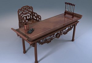 asian wooden tables chairs 3D