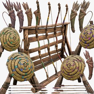 Medieval Collection Weapons Archer Bow Arrows Target Quiver 3D