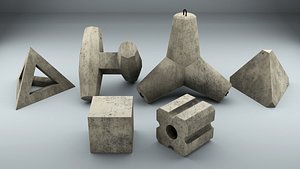 set concrete breakwater blocks 3D model