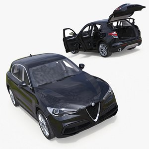 3D Black Alfa Romeo Stelvio Rigged for Cinema 4D model