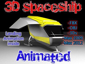 3D Space Ship Animated Low Poly