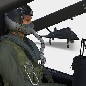 Aircraft Stealth F-117 Nighthawk with Pilot 3D