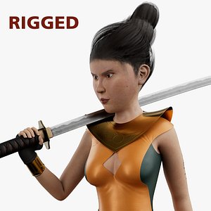 Semi-Realistic Warrior Girl Feng Huo With RIG 3D model