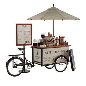 Mobile Coffee Cart Tricycle Set 4 3D model