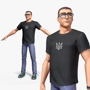 Cartoon male character Ukrainian volunteer game ready 3D model