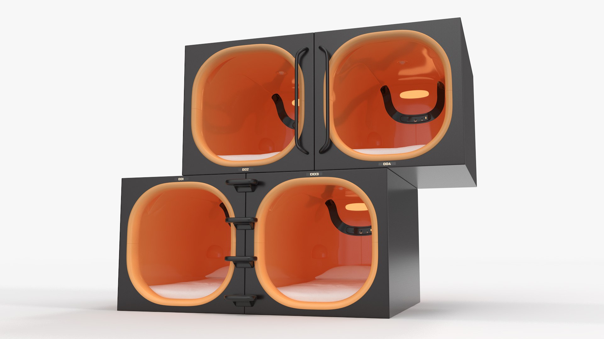 Capsule Hotel with Orange Interior 3D model preview