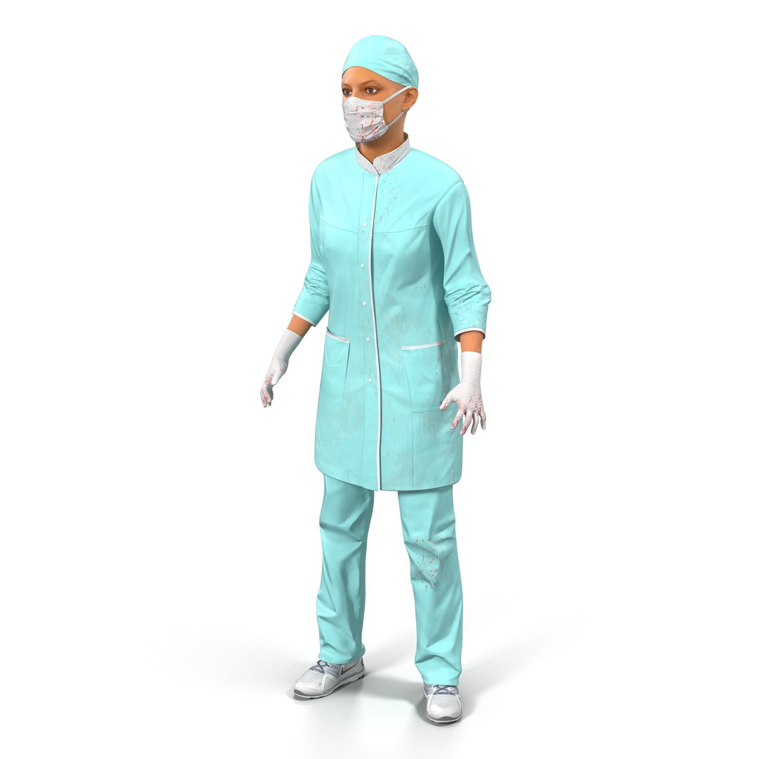 Female Surgeon Mediterranean with Blood Rigged 3D Model 3D model preview