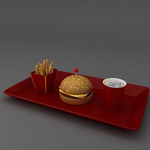 Burger, fries, cold drink tray