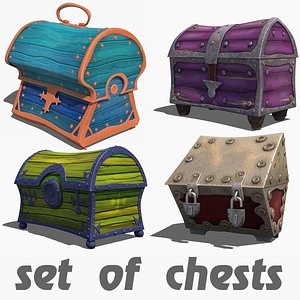 Collection of chests antique stylized lowpoly cartoonish realistic