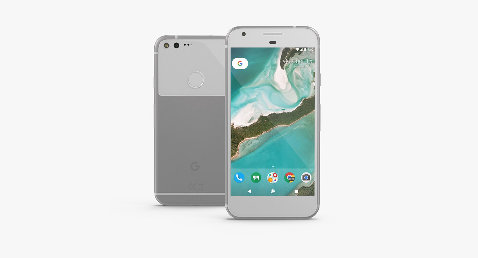 Google Pixel XL Phone Very Silver 3D Model 3D model preview
