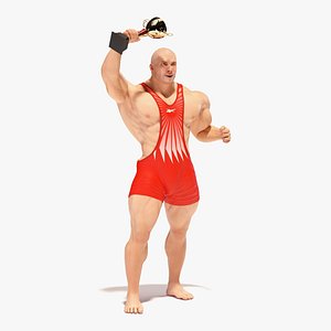 Bodybuilder and Trophy Cup in Reebok Red Singlet