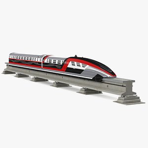 3D model High Speed Maglev Train Red on Rail