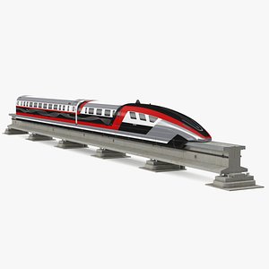 High Speed Maglev Train Red on Rail