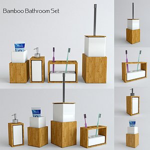 3d model bamboo bathroom set