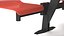 Mesa de bolos ovalada marrón con sillas rojas