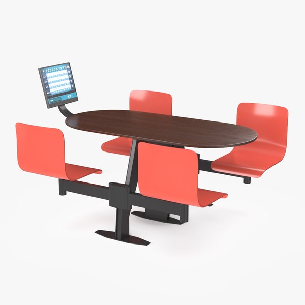 3D Oval Brown Bowling Table with Red Chairs model