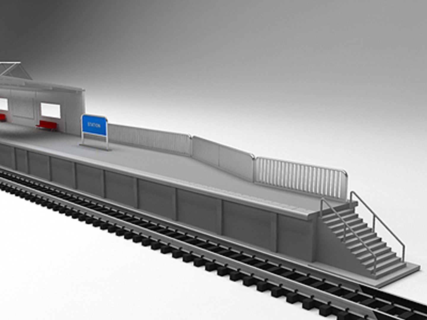 Uni-track Sided Railway Station 3d Model