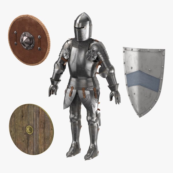中世の鎧と3つの盾 - 革の木と金属3Dモデル - TurboSquid 1098905