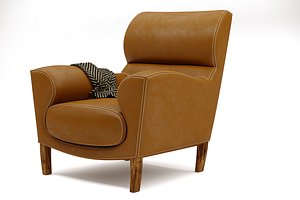 Art Deco Leather Armchair with blanket 3D model