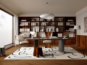 3D Modern Minimalist Home Study Office Interior Scene model