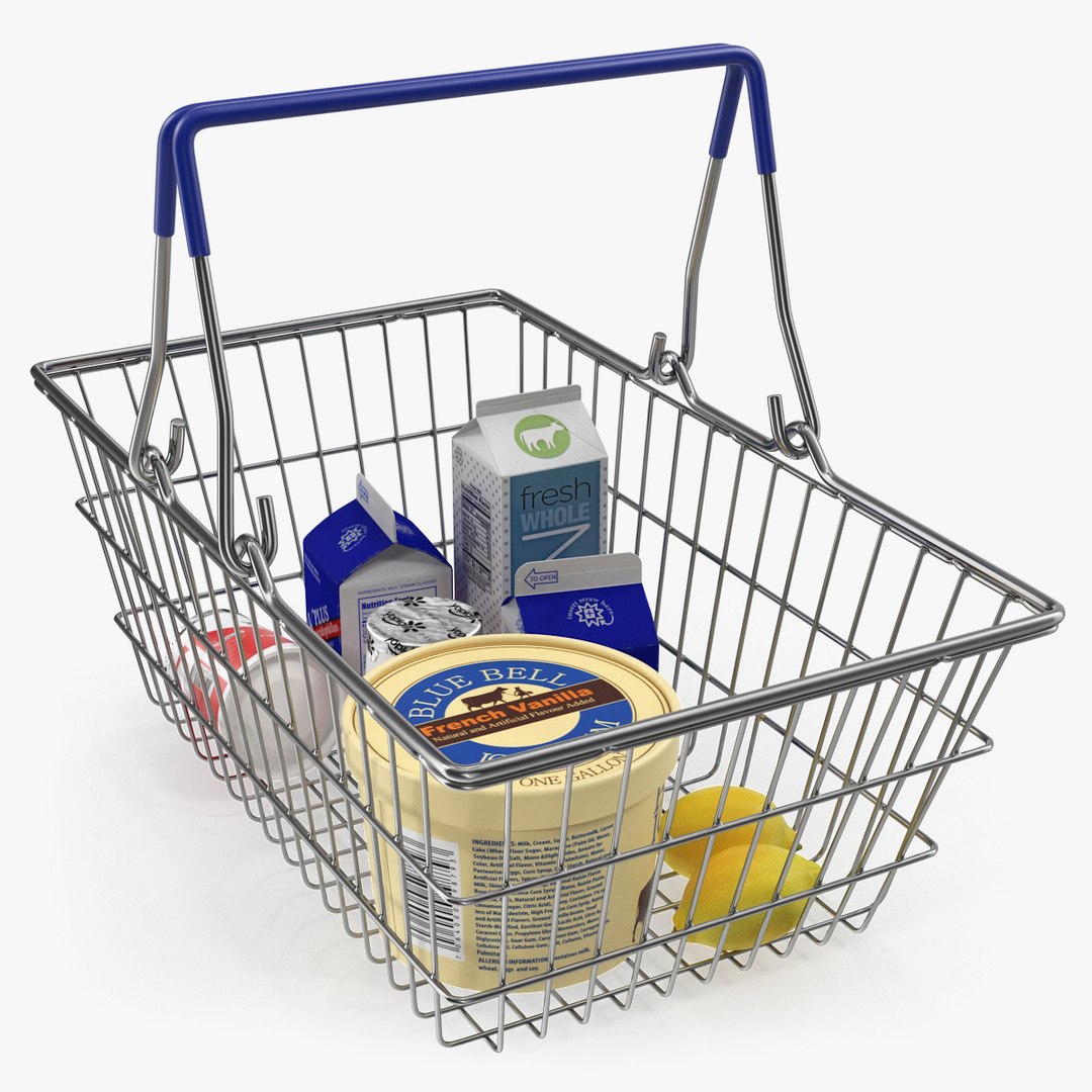 Metal Shopping Basket Filled with Goods 3D model preview
