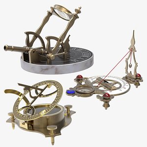 Antique Sundials and Compasses Set 3D model