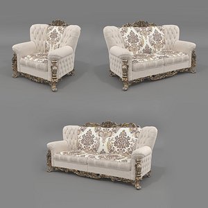 Classic Rococo Tufted Sofa and Armchair Set model