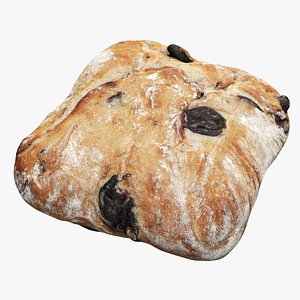 Large square wheat bread with olives 3D model