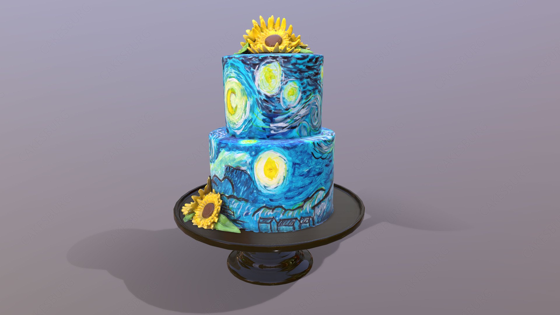 Van Gogh - Starry Night Cake 3D https://p.turbosquid.com/ts-thumb/tw/hY8DOy/xG/vangoghstarrynightcake14/jpg/1675285175/1920x1080/fit_q87/ab34564197539a7fdb78b79f07c1fb061120cf25/vangoghstarrynightcake14.jpg